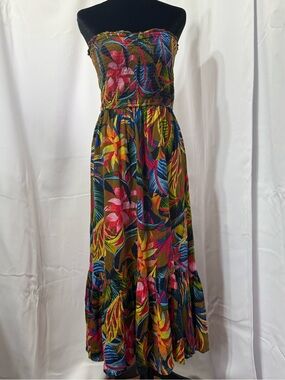 Aerie Vacationcore Tropical Maxi Dress Resortwear Islandcore Botanical Smocked M